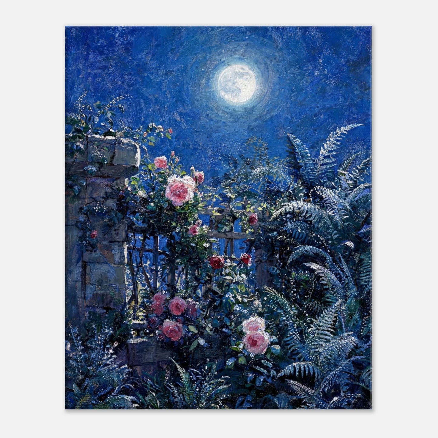 Midnight Garden Roses impressionist floral landscape print by Vintstep