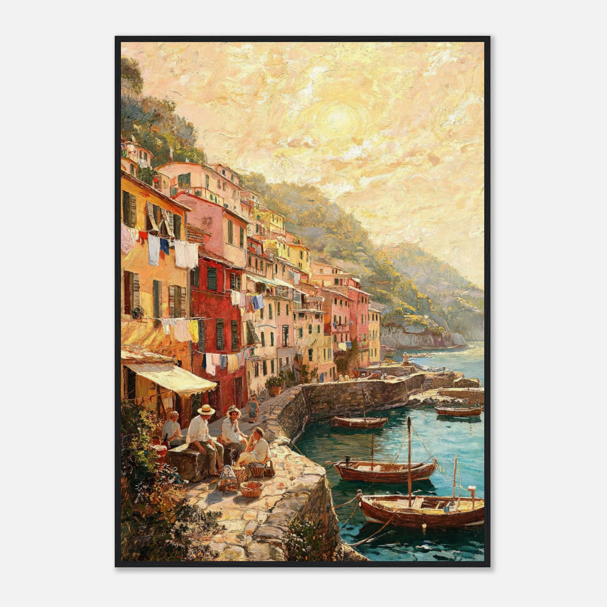 Sunlit Mediterranean Coastal Village Impressionist Art Print