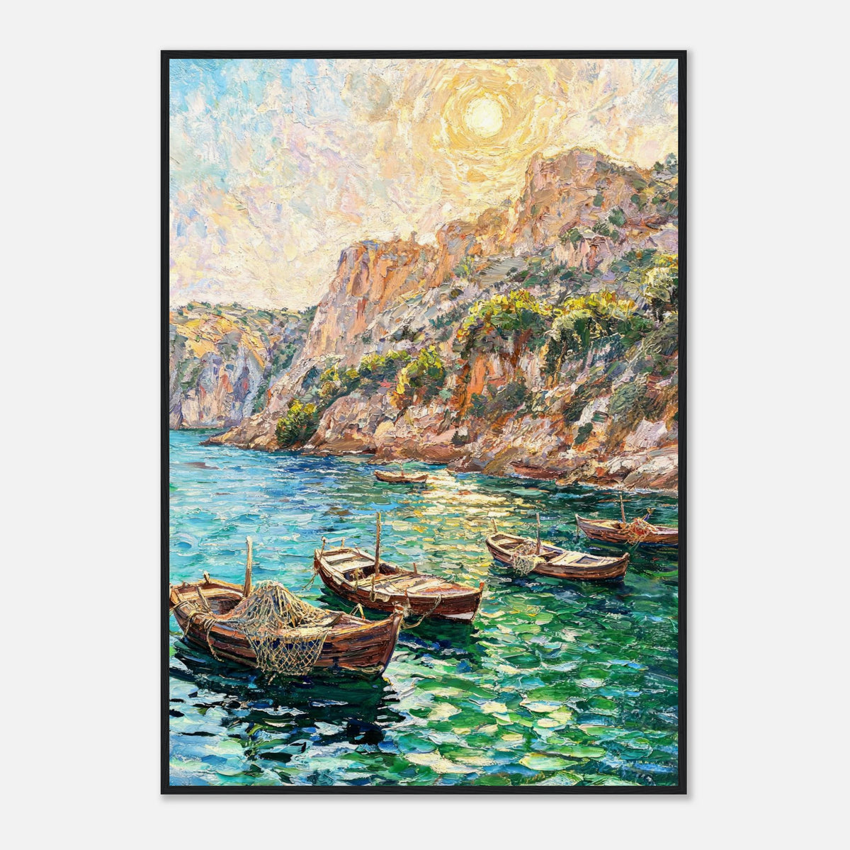 Mediterranean Coastal Cove Fishing Boats Impressionist Art Print