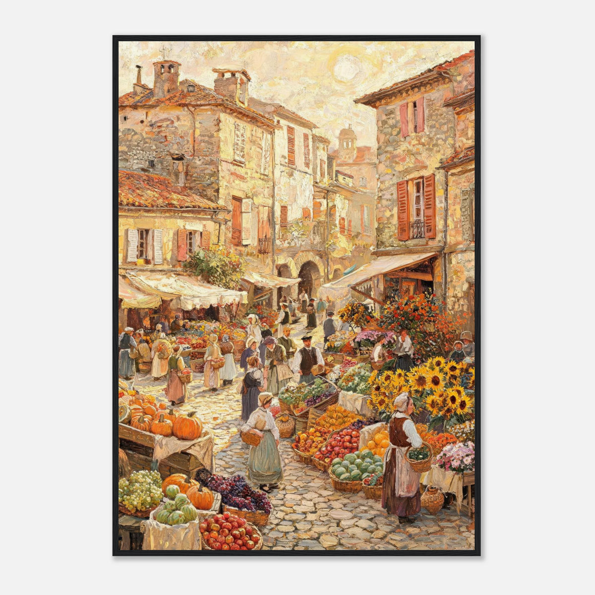 Autumn European Village Market Impressionist Art Print