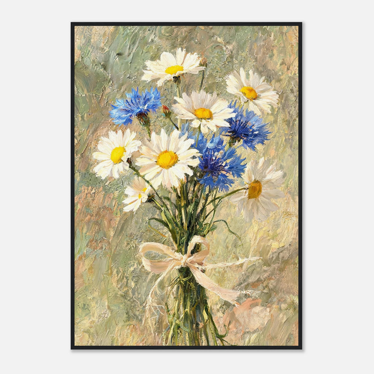 Wild Daisy & Blue Cornflower Bouquet Impressionist Art Print