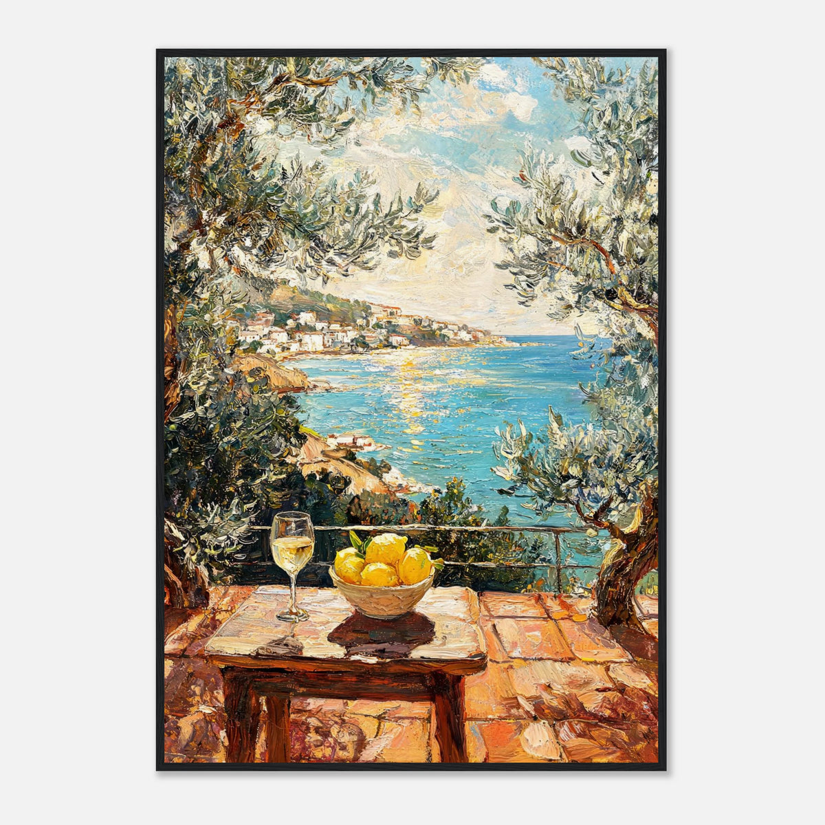Mediterranean Terrace Lemons Sea View Impressionist Art Print