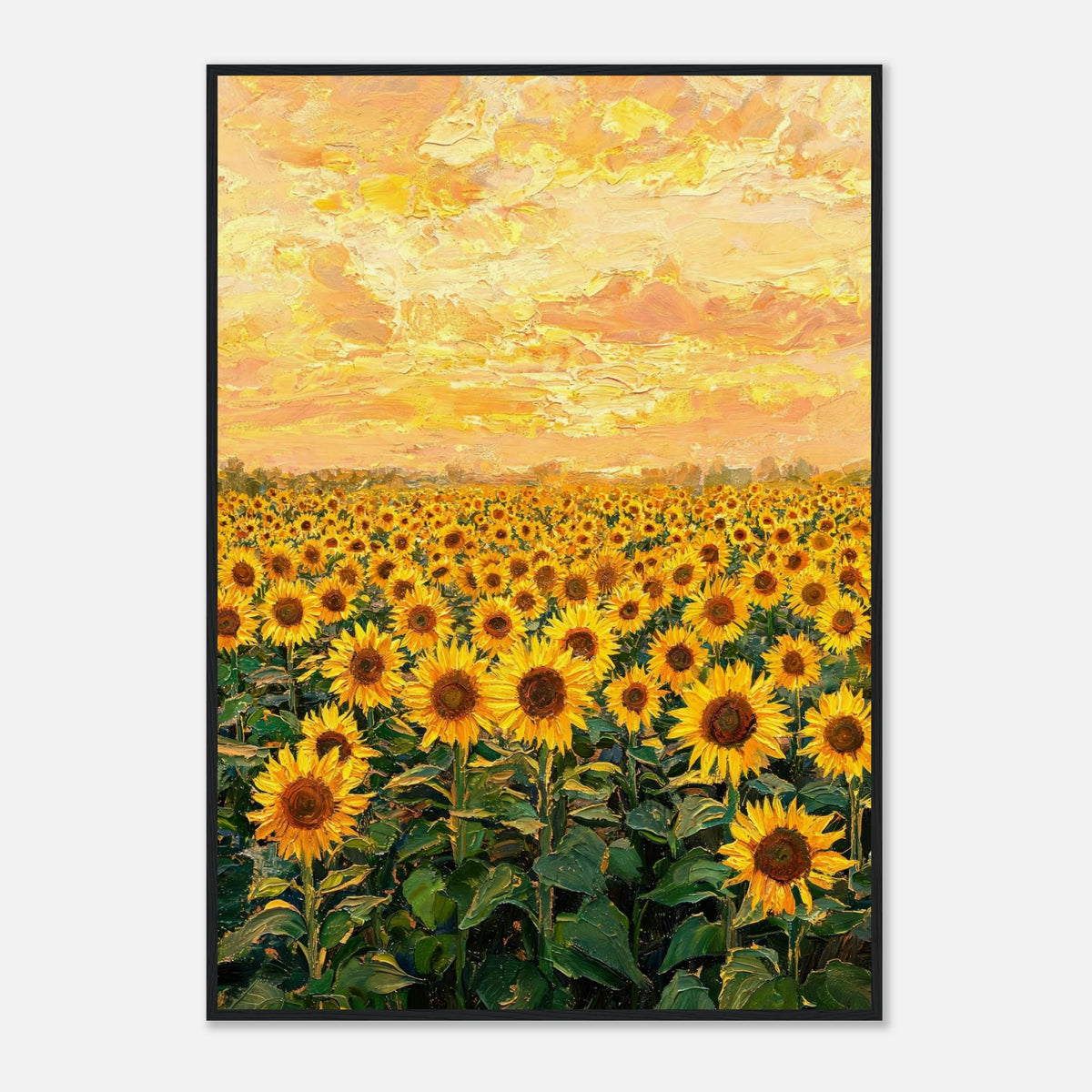 Golden Sunflower Field at Sunset Impressionist Art Print