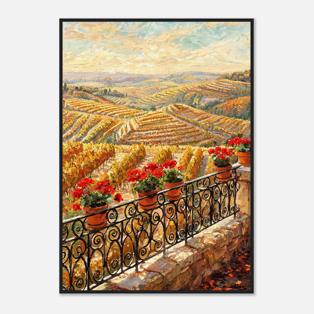 Tuscan Terrace Autumn Vineyard View Impressionist Art Print