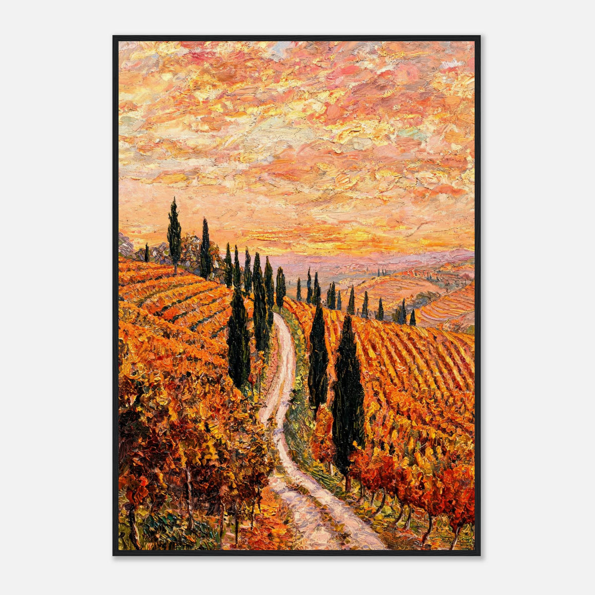Tuscan Cypress Road Autumn Vineyard Impressionist Art Print