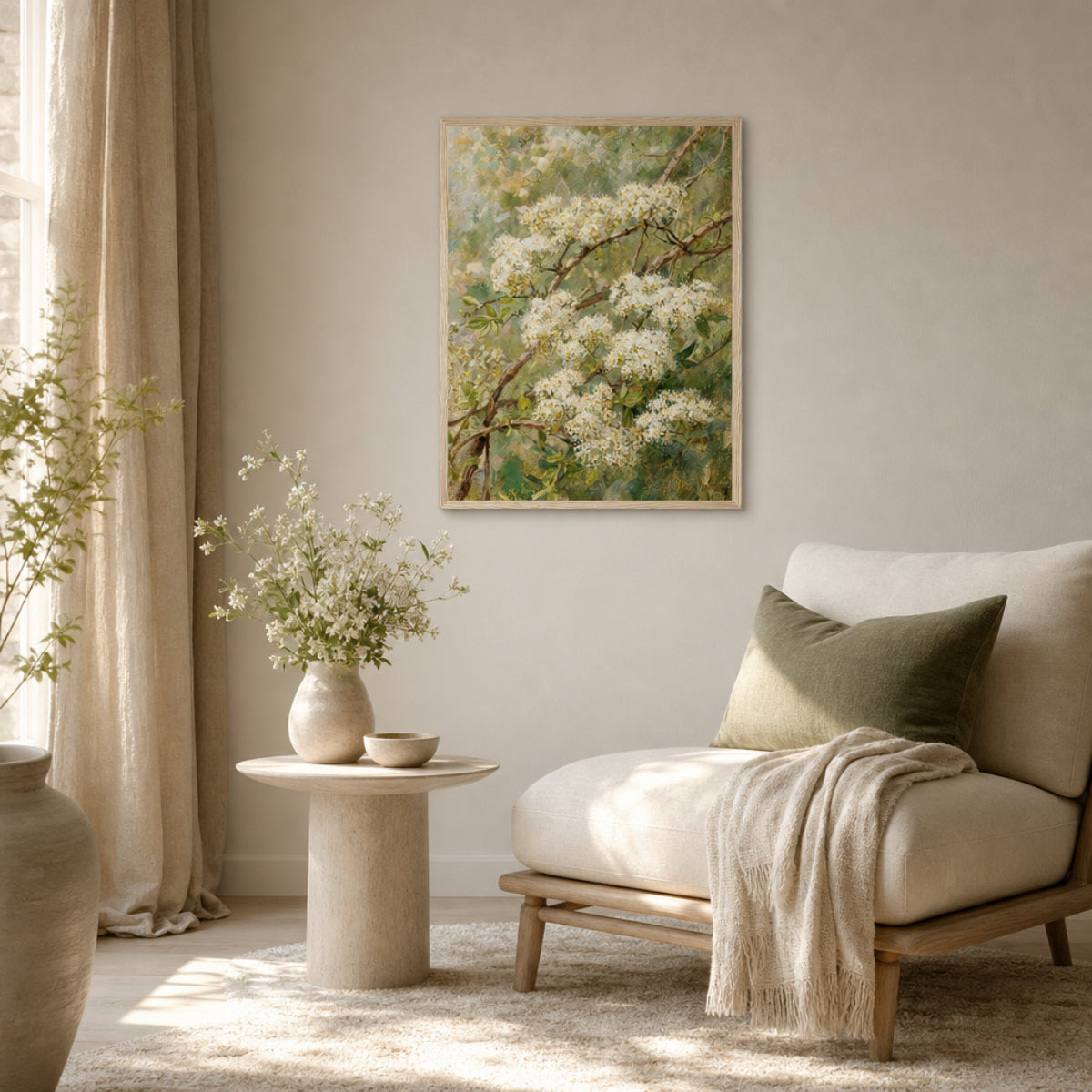 Impressionist White Blossom Branch Framed Art Print