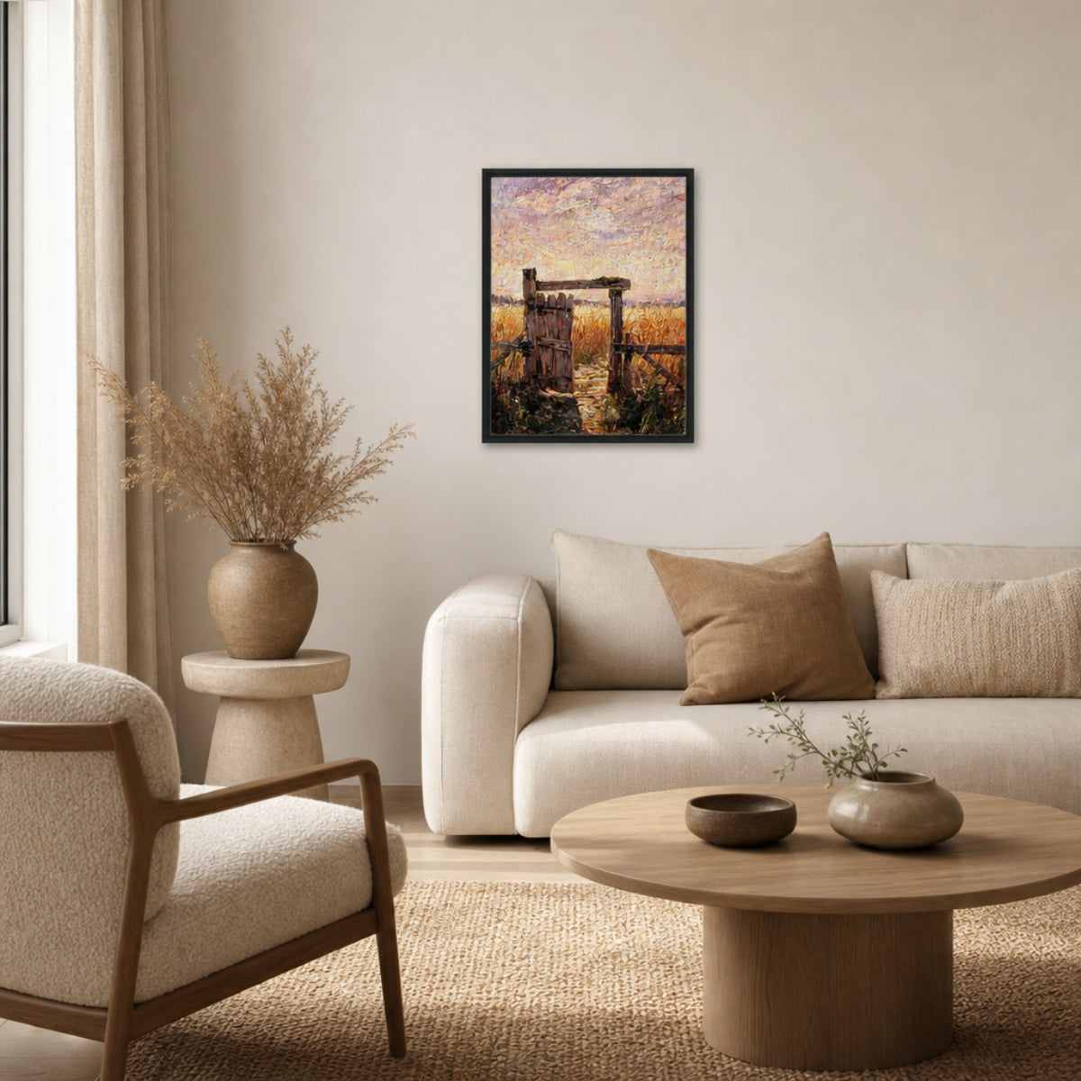 Countryside Wooden Gate Framed Canvas Art