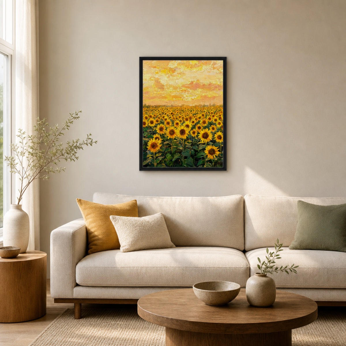 Glowing Sunflower Meadow Framed Canvas Art