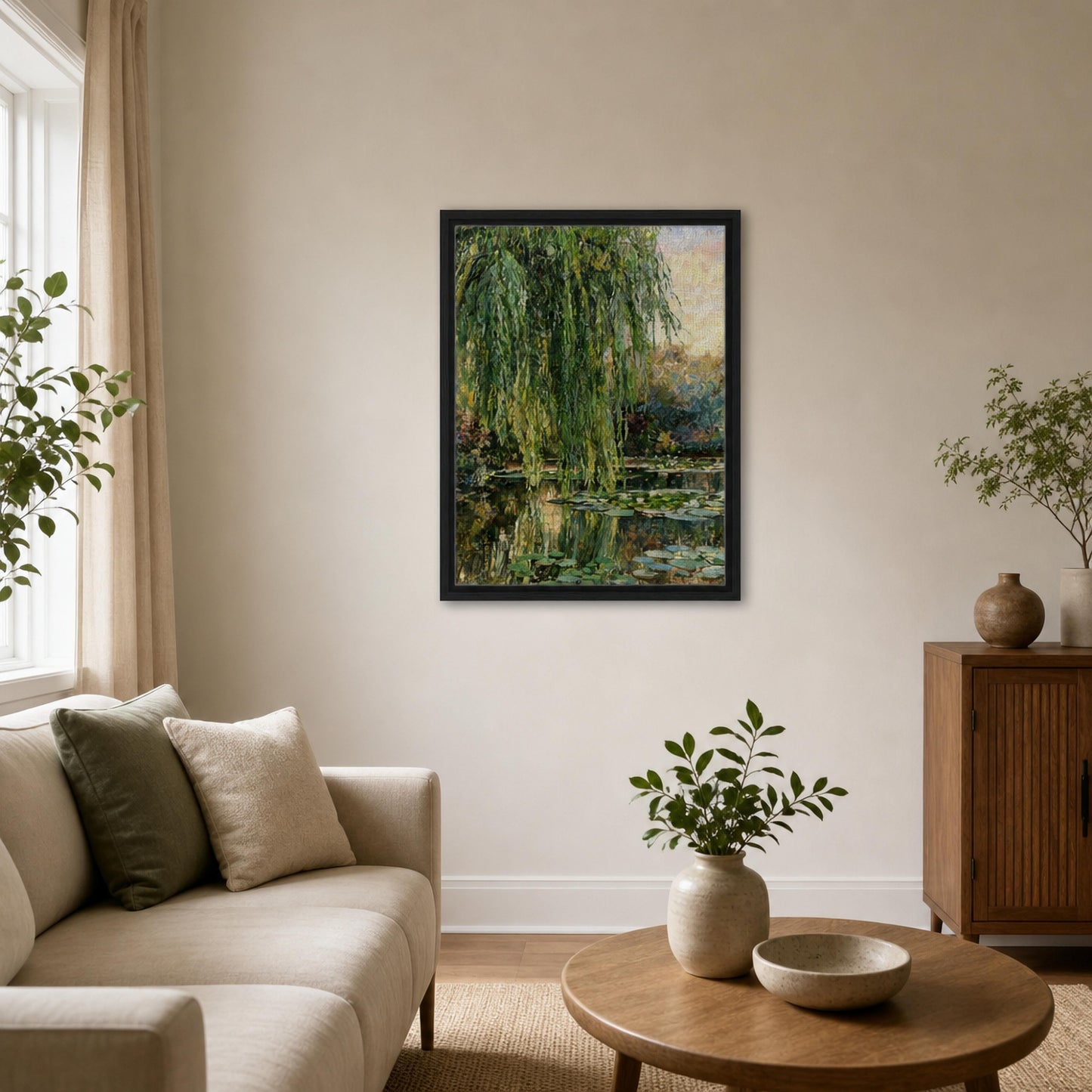 Weeping Willow and Water Lilies Framed Canvas | Vintstep