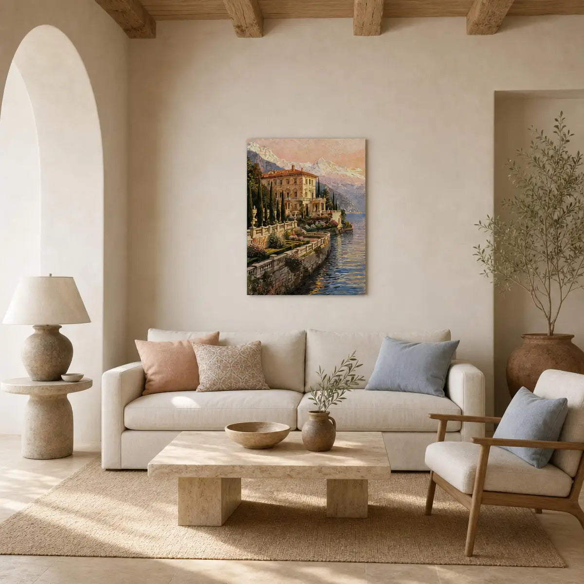 Vintage Italian Lakeside Estate Canvas Print | Luxury Villa Wall Art