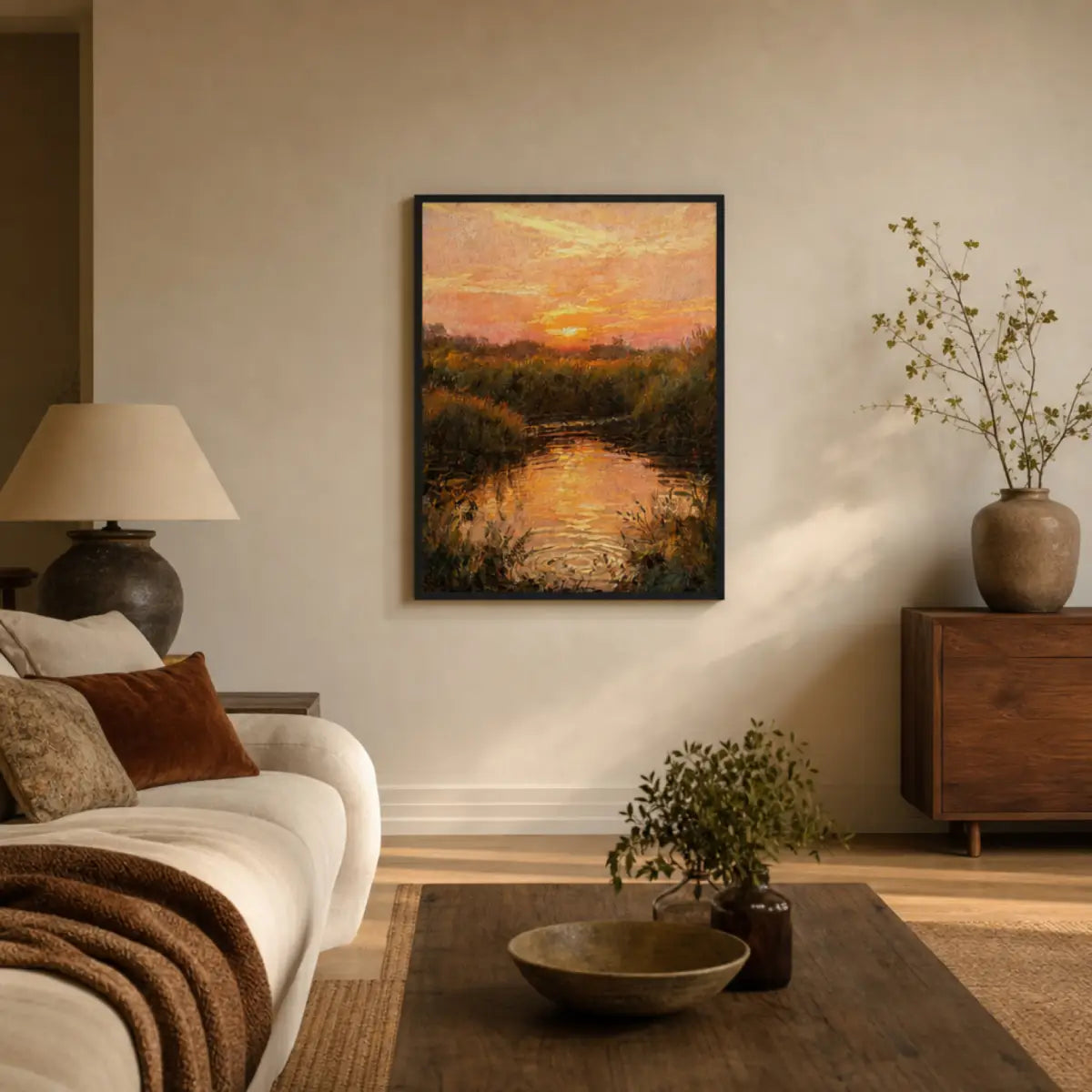 Golden Sunset River Framed Fine Art Print