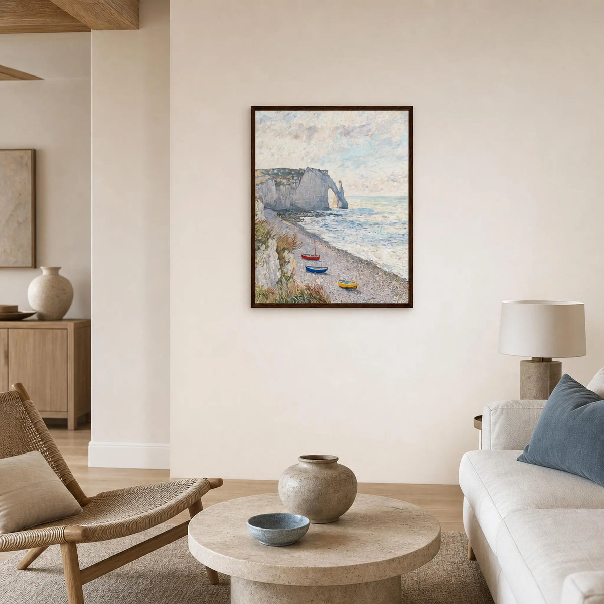 Framed Coastal Rock Arch Art | Seaside Cliff Wall Decor Poster