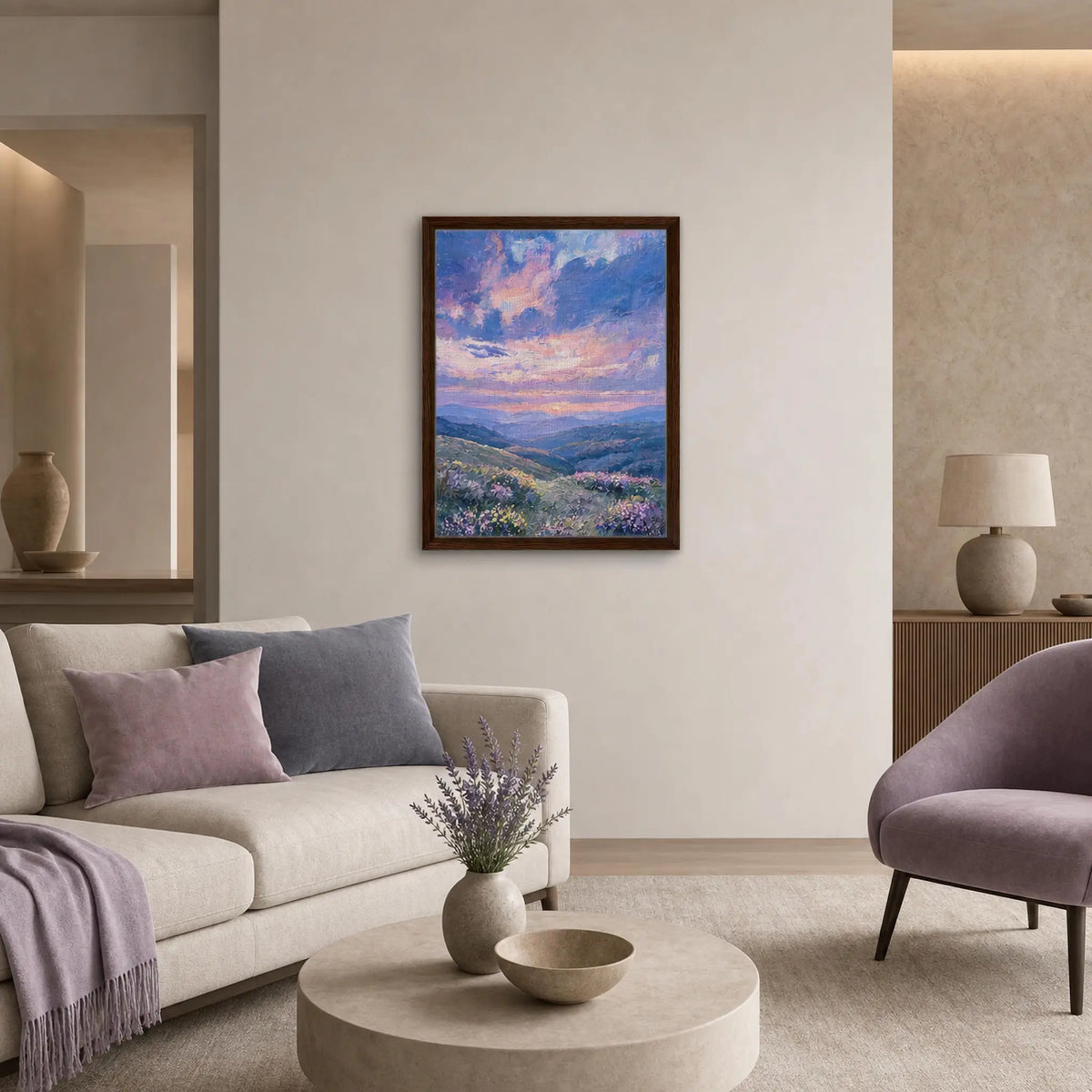 Framed Canvas Art: Ethereal Mountain Sunset | Modern Textured Landscape Print