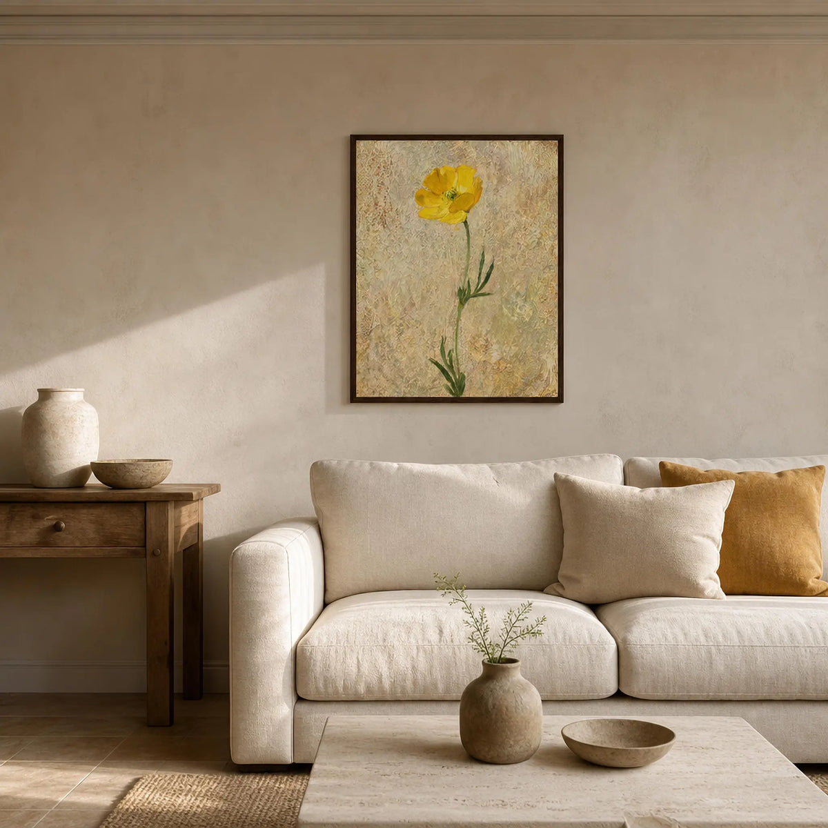 Impressionist Single Yellow Poppy Framed Art Print