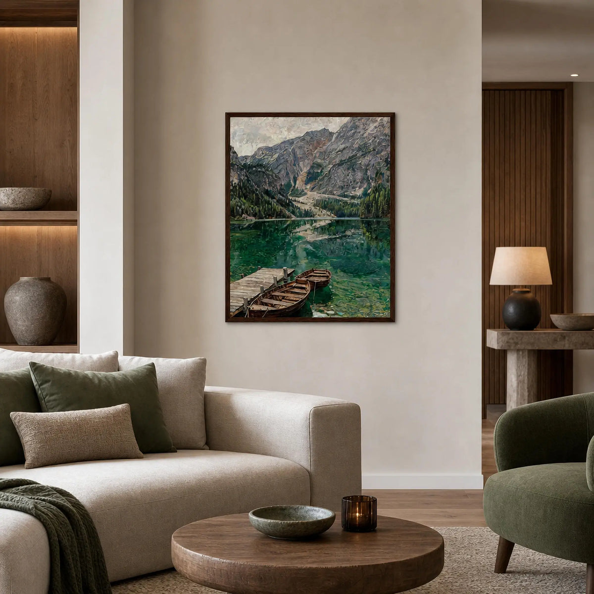 Framed Alpine Emerald Lake Art | Mountain Scenery Wall Decor