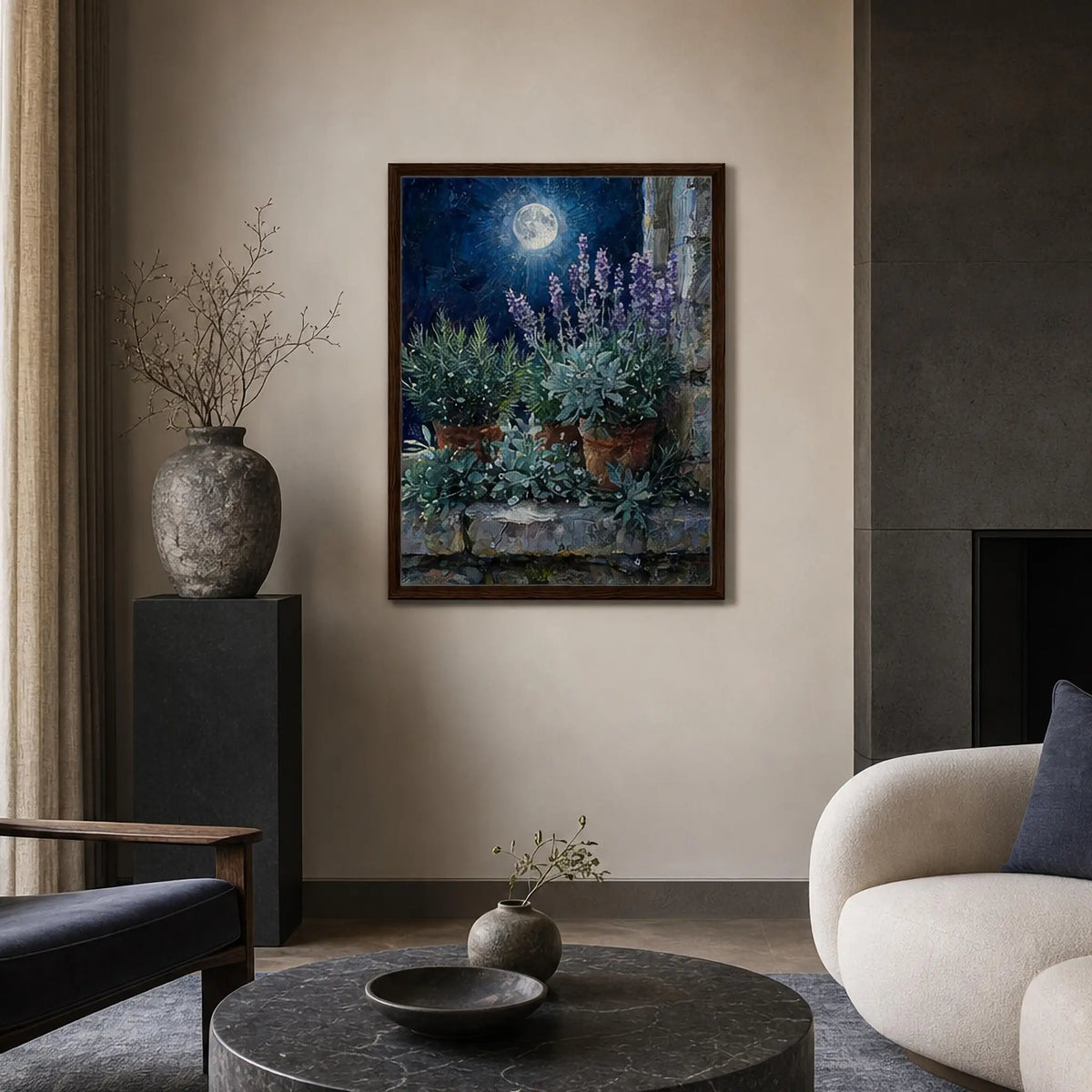 Moonlit Herb Garden Framed Canvas Wall Art