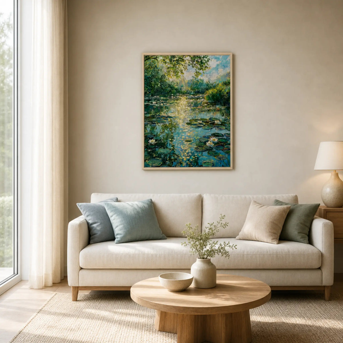 Sunlit Water Lily Pond Framed Canvas | Vintstep