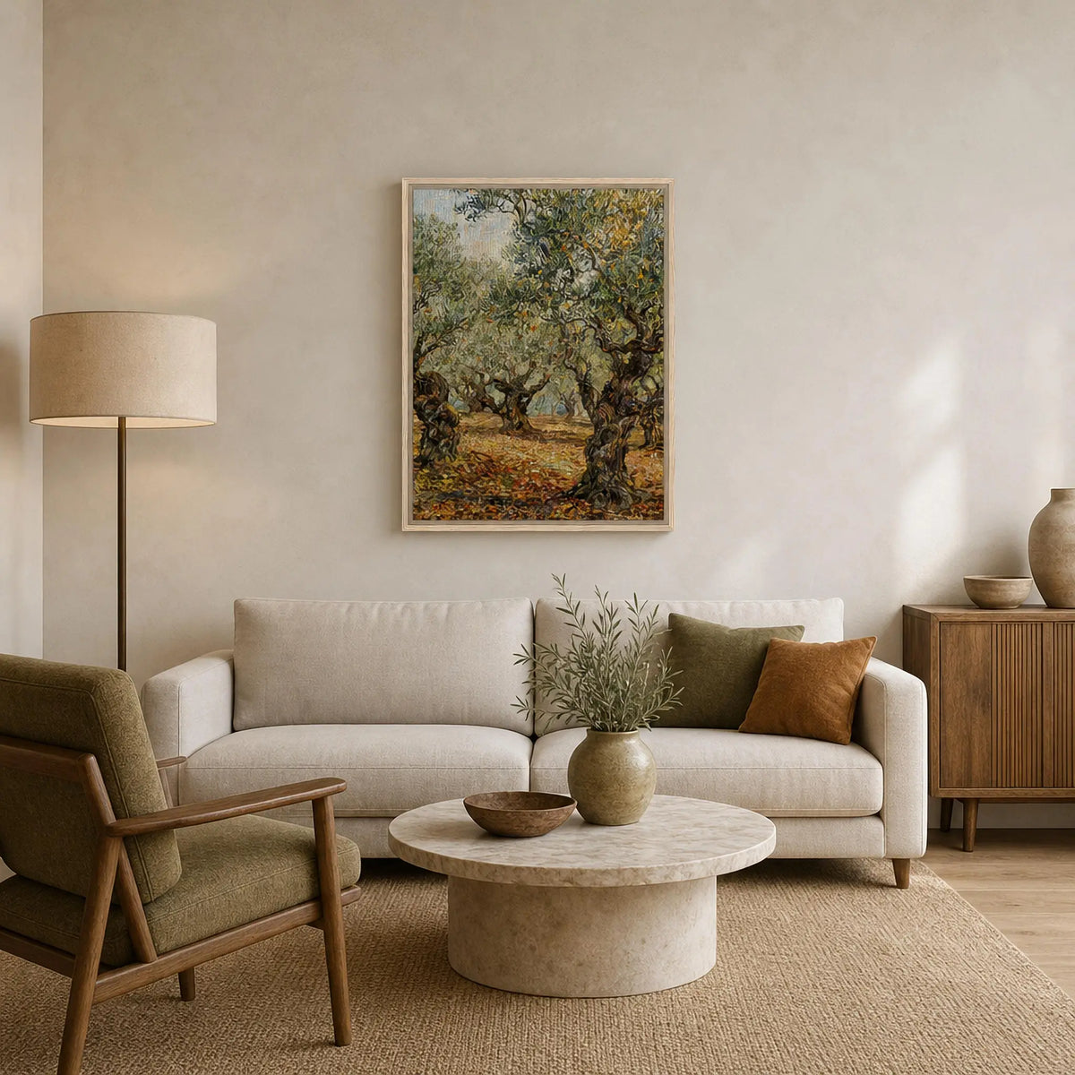 Autumn Olive Grove Framed Canvas Wall Art | Gallery Style Decor