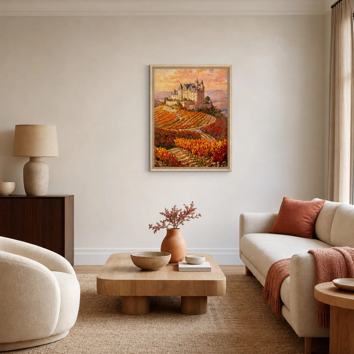 Hilltop Castle Vineyard Framed Canvas Wall Art | Gallery Style Decor