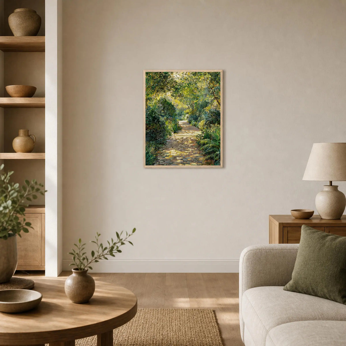 Sunlit Garden Pathway Wooden Framed Poster | Vintstep