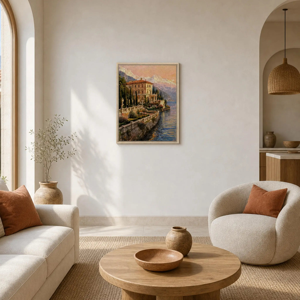 Framed Italian Lakeside Estate Canvas | Luxury Villa Wall Decor