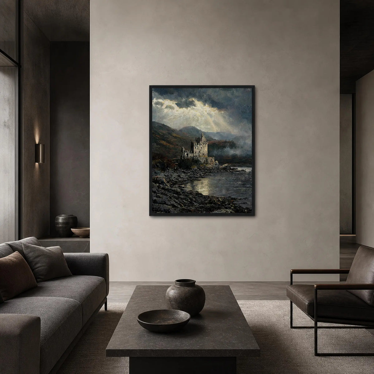 Framed Highland Castle Art | Moody Coastal Ruin Wall Decor