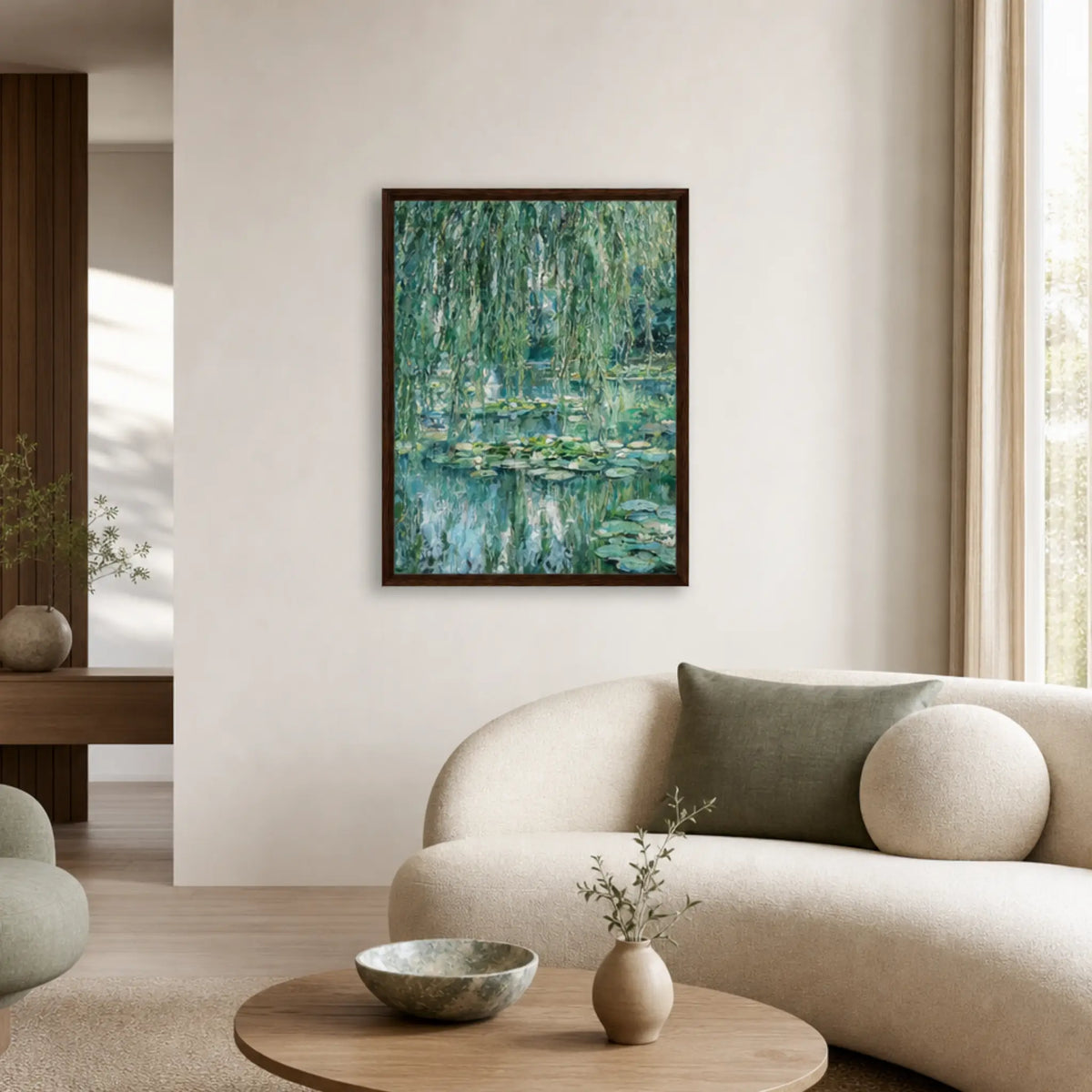 Emerald Willow and Water Lilies Framed Canvas | Vintstep