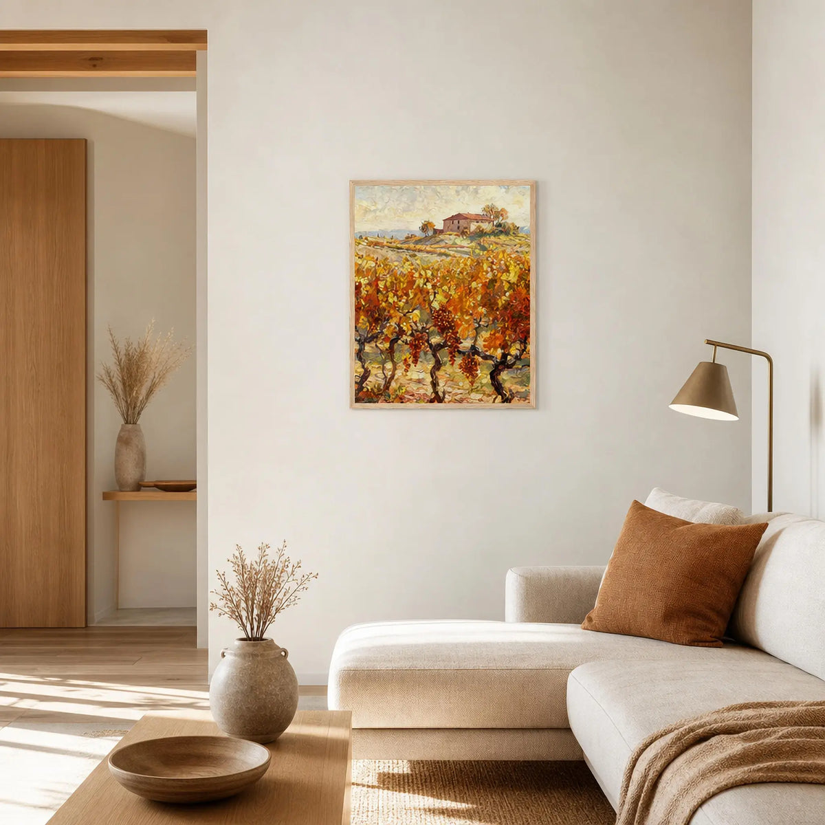 Framed Golden Vineyard Harvest Art Print | Rustic Provence Autumn Wall Art