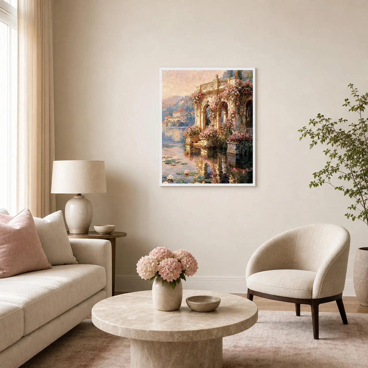 Framed Lakeside Terrace Art | Romantic Villa Wall Decor Poster