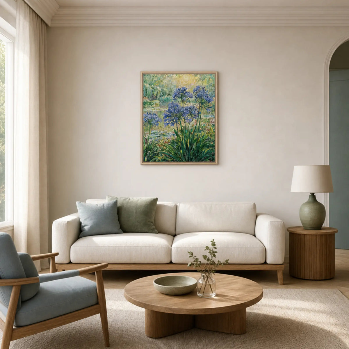 Sunlit Agapanthus Garden Framed Canvas | Vintstep