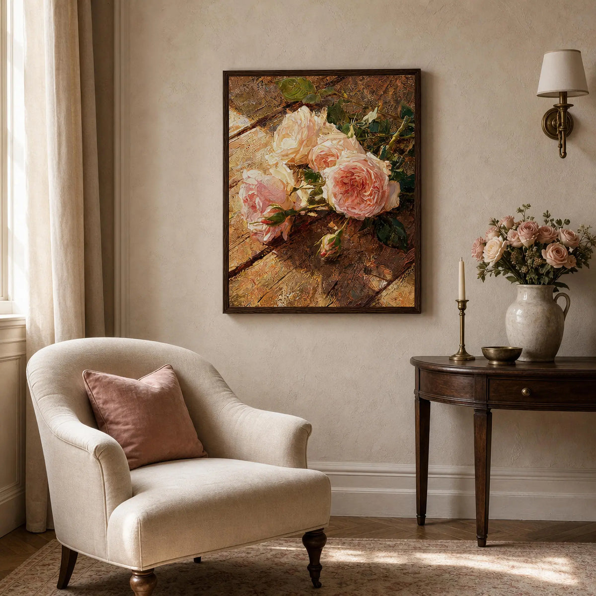 Impressionist Peach Rose Framed Art Print