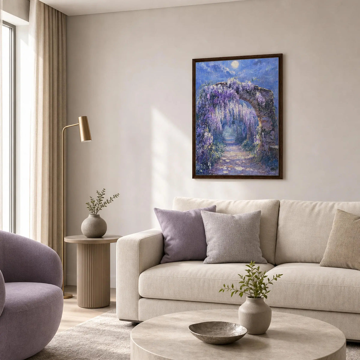 Moonlit Wisteria Arch Framed Canvas Wall Art