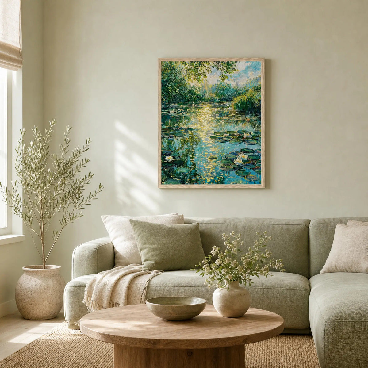 Sunlit Water Lily Pond Wooden Framed Poster | Vintstep