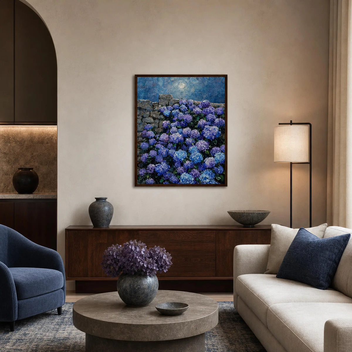 Moonlit Hydrangea Wall Framed Art Poster