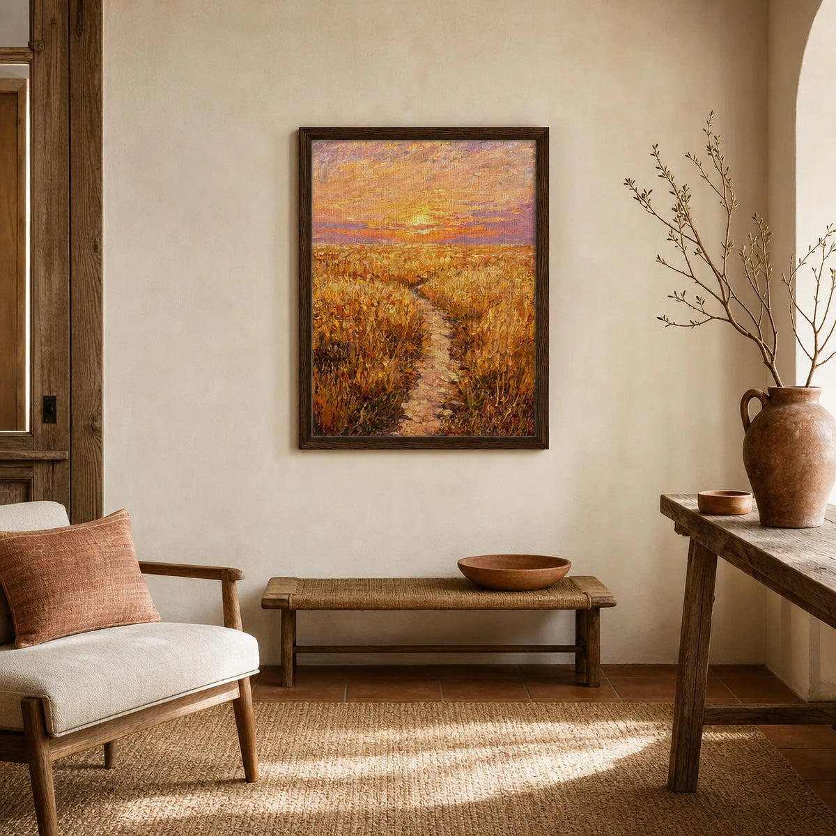 Golden Path Sunset Framed Canvas Art