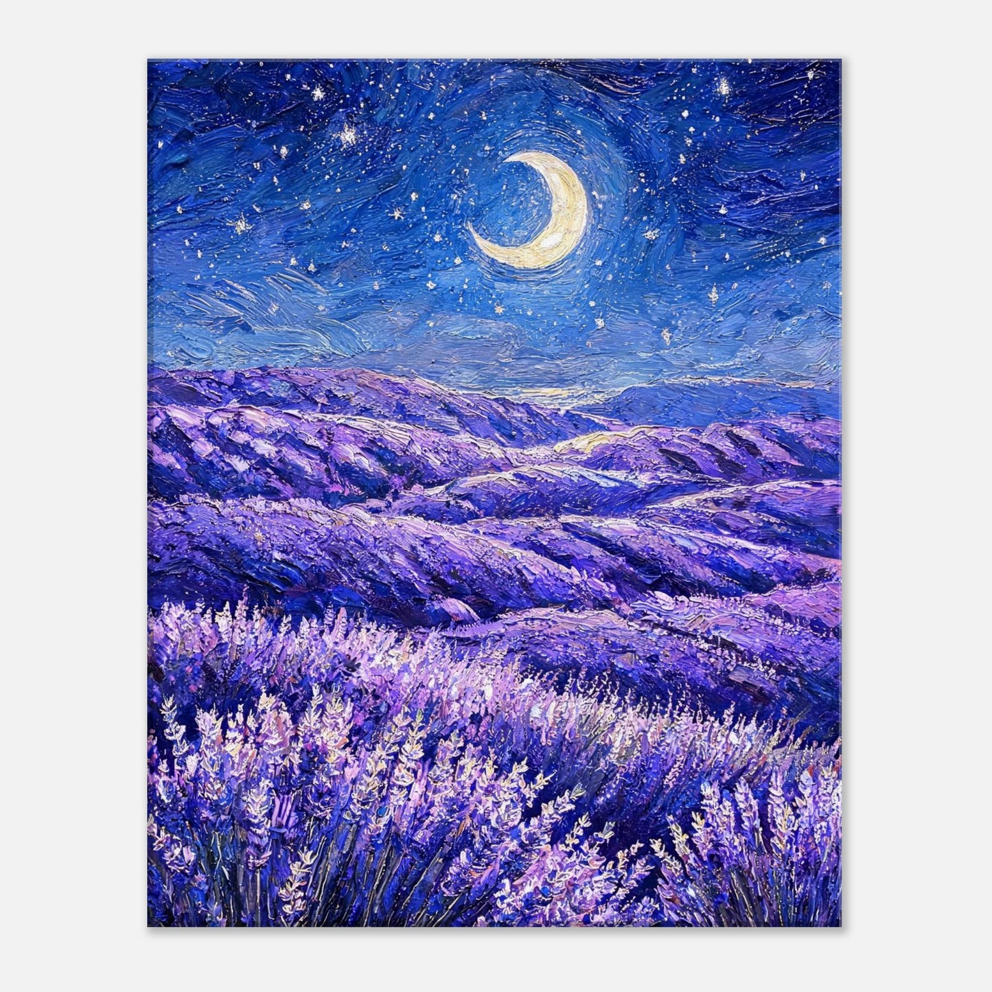 Lavender Twilight moonlit lavender field impressionist print by Vintstep