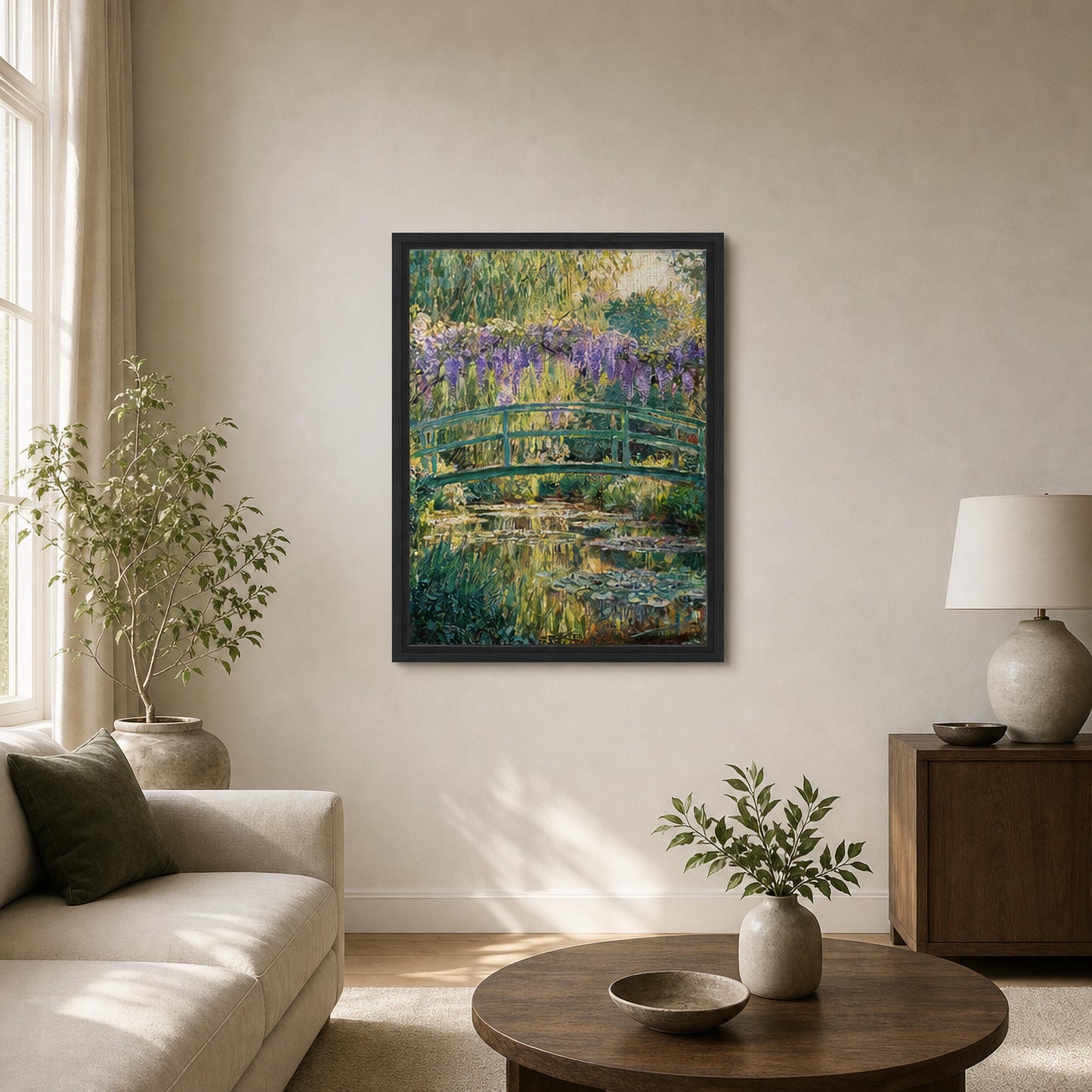 Japanese Bridge and Wisteria Framed Canvas | Vintstep