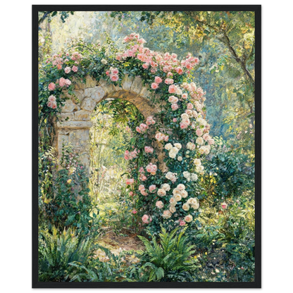Rose-Covered Stone Arch Wooden Framed Poster | Vintstep