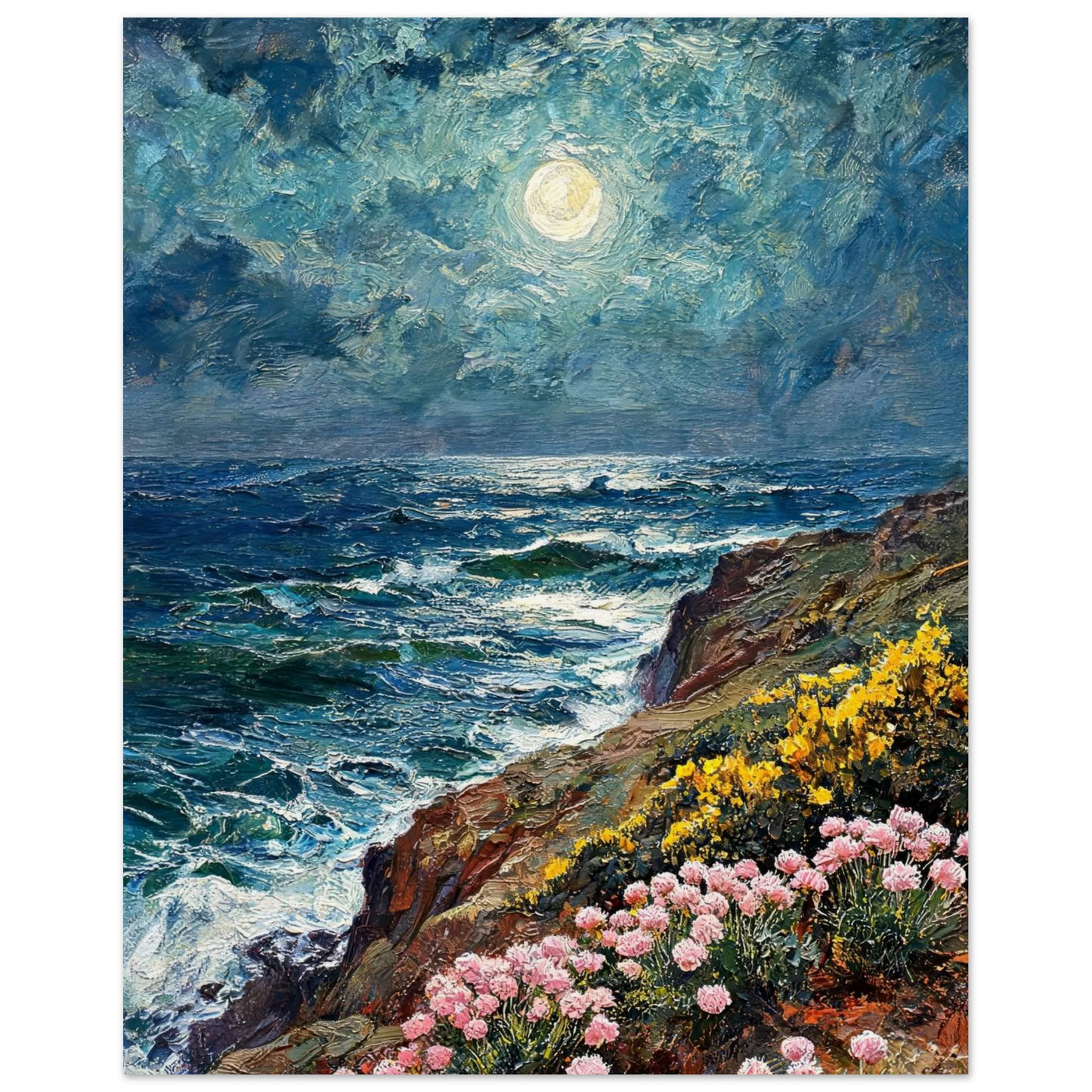 Moonlit Coastal Cliffs museum-quality archival paper fine art print by Vintstep