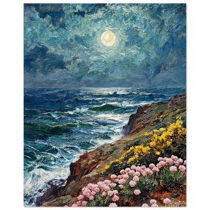 Moonlit Coastal Cliffs museum-quality archival paper fine art print by Vintstep