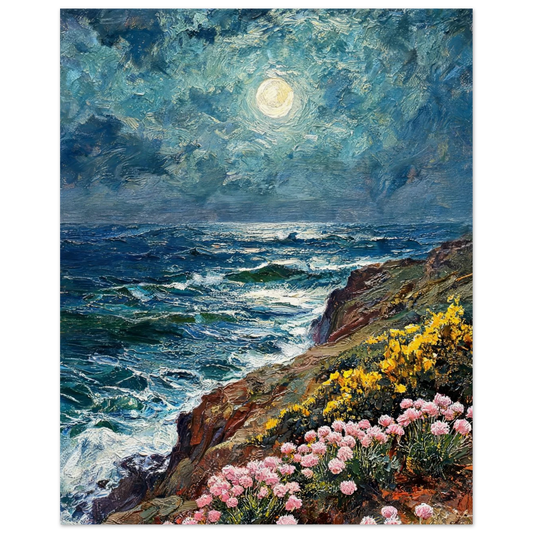 Moonlit Coastal Cliffs museum-quality archival paper fine art print by Vintstep