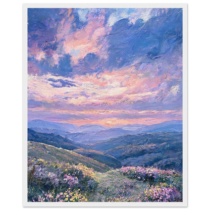 Framed Twilight Mountain Landscape Art Print | Ready-to-Hang Purple Sunset Decor