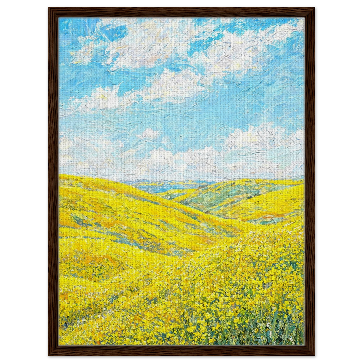 Framed Canvas Art: Vibrant Sunny Meadow | Modern Textured Landscape Print