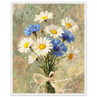 Impressionist Daisy and Cornflower Bouquet Framed Art Print