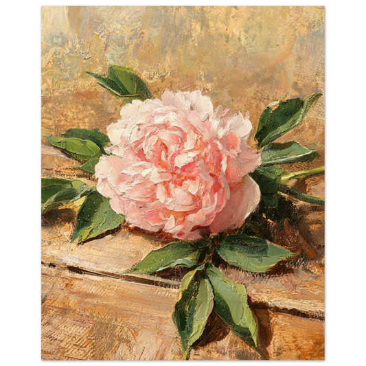Fine art print of an Impressionist soft pink peony flower featuring delicate petal textures and dreamy pastel oil painting tones.