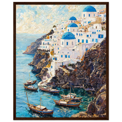 Framed Greek Island Cliff Art | Aegean Village Wall Decor Poster