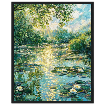 Sunlit Water Lily Pond Wooden Framed Poster | Vintstep