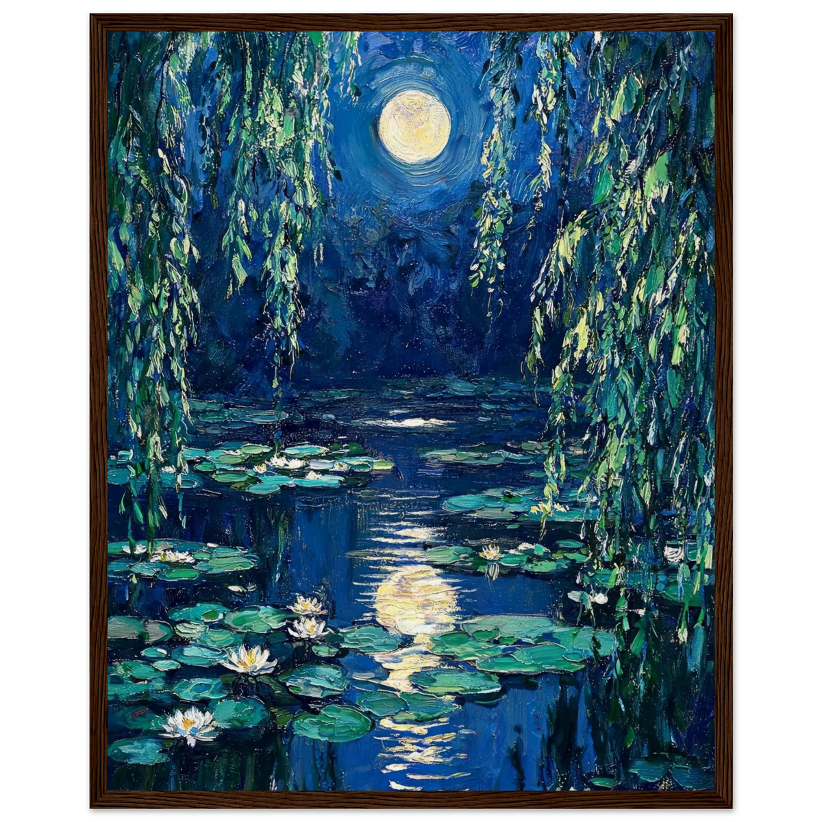 Moonlit Water Lilies Framed Art Poster