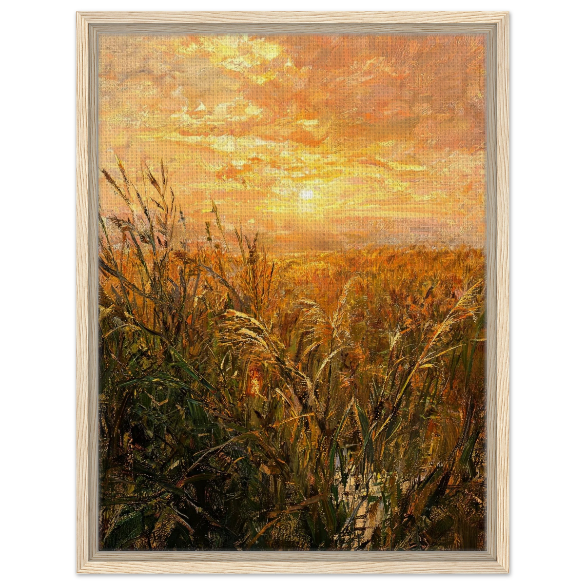 Glowing Reeds Sunset Framed Canvas Art