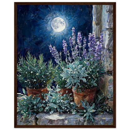 Moonlit Herb Garden ready-to-hang wooden framed poster by Vintstep